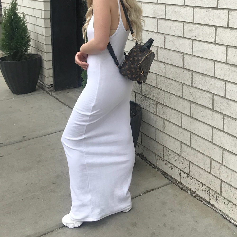 white ribbed maxi dress